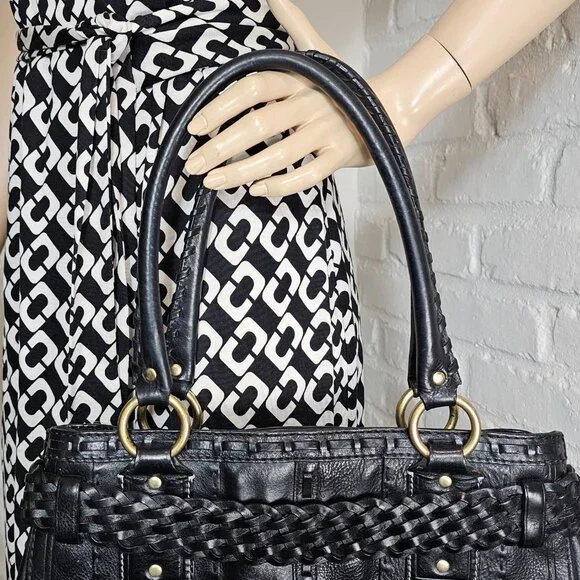 Coach Hamptons Leather Shoulder Bag Black Braided Strap Tassel Vintage - Picture 7 of 16